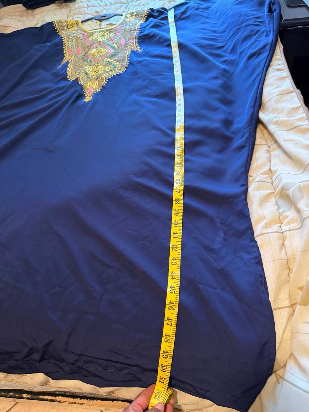Aicha Broderie Abidjan African Boubou Kaftan Navy Gold Embroidered Maxi Dress - Picture 10 of 11